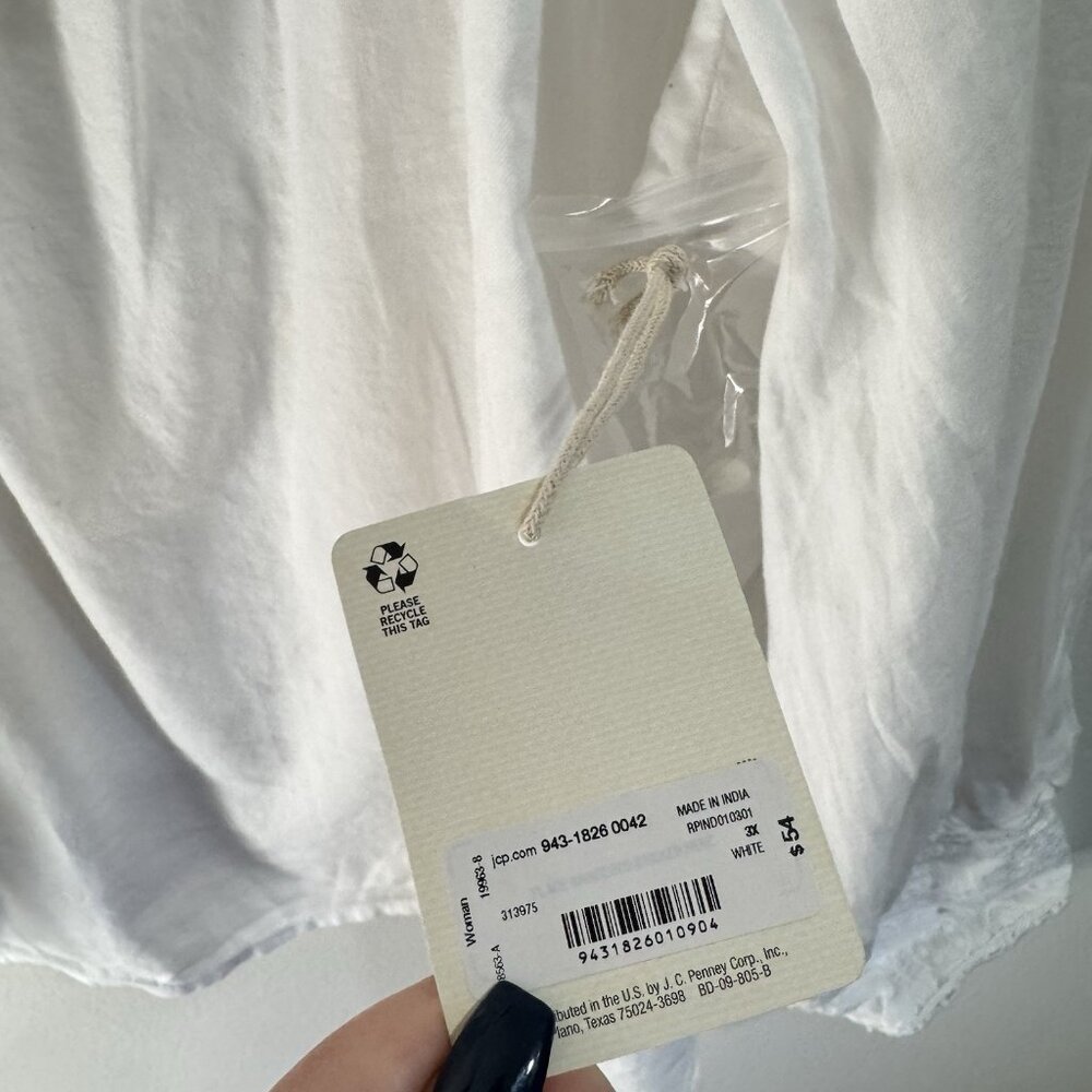 NWT ANA A New Approach Shirt 3X White Eyelet Lace Ruffle Peasant Victorian - Picture 4 of 9